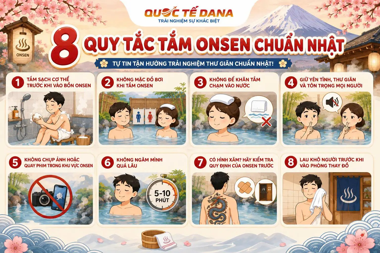 8 Quy tắc tắm nước nóng Onsen chuẩn nhật bản.