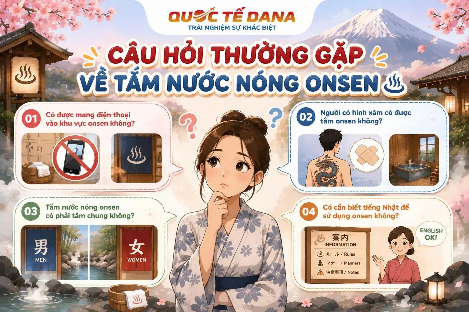 Câu hỏi thường gặp về việc tắm nước nóng onsen